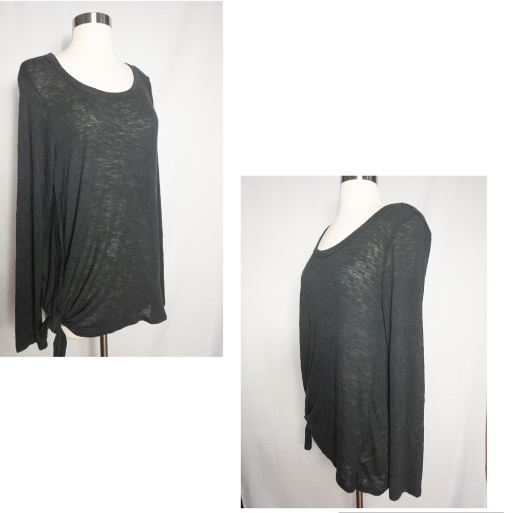 Bobeau Tie Front Long Sleeve Top XL Green